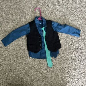 18 months old dress shirt with vest and clip on tie